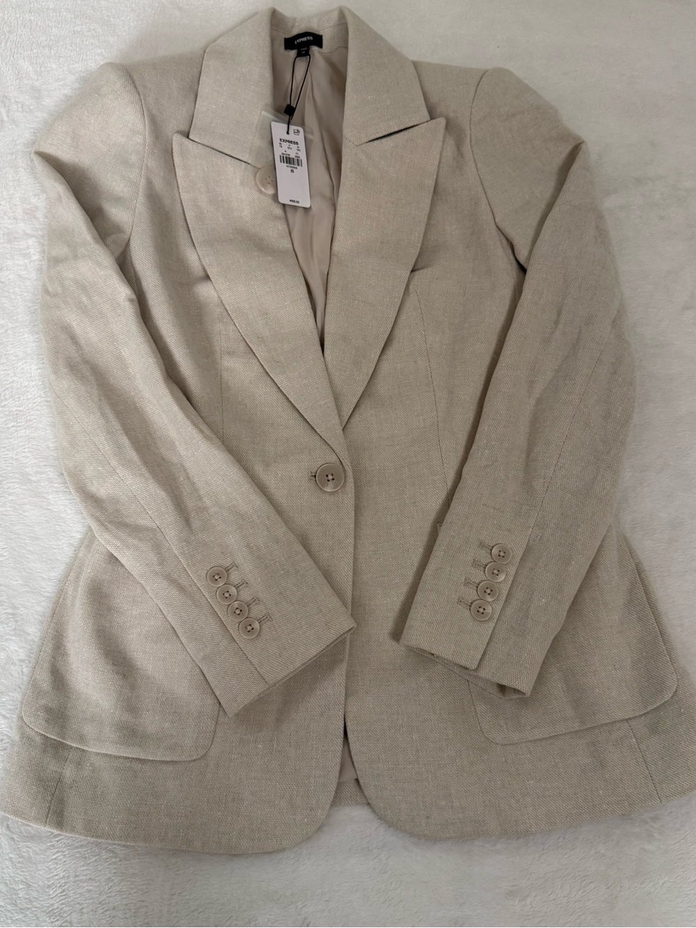 Express Women’s Blazer XS Beige Textured Tailored Jacket NWT $168